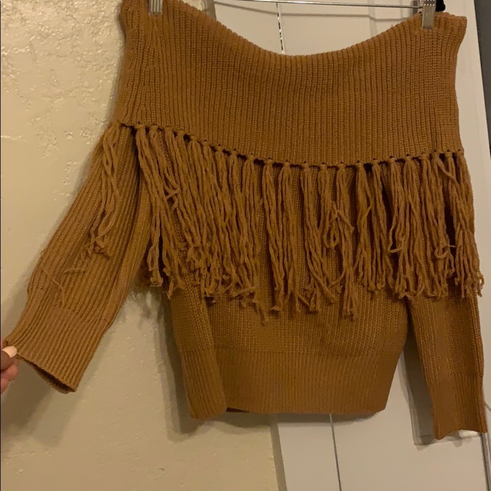 Off The Shoulder Fringe Sweater